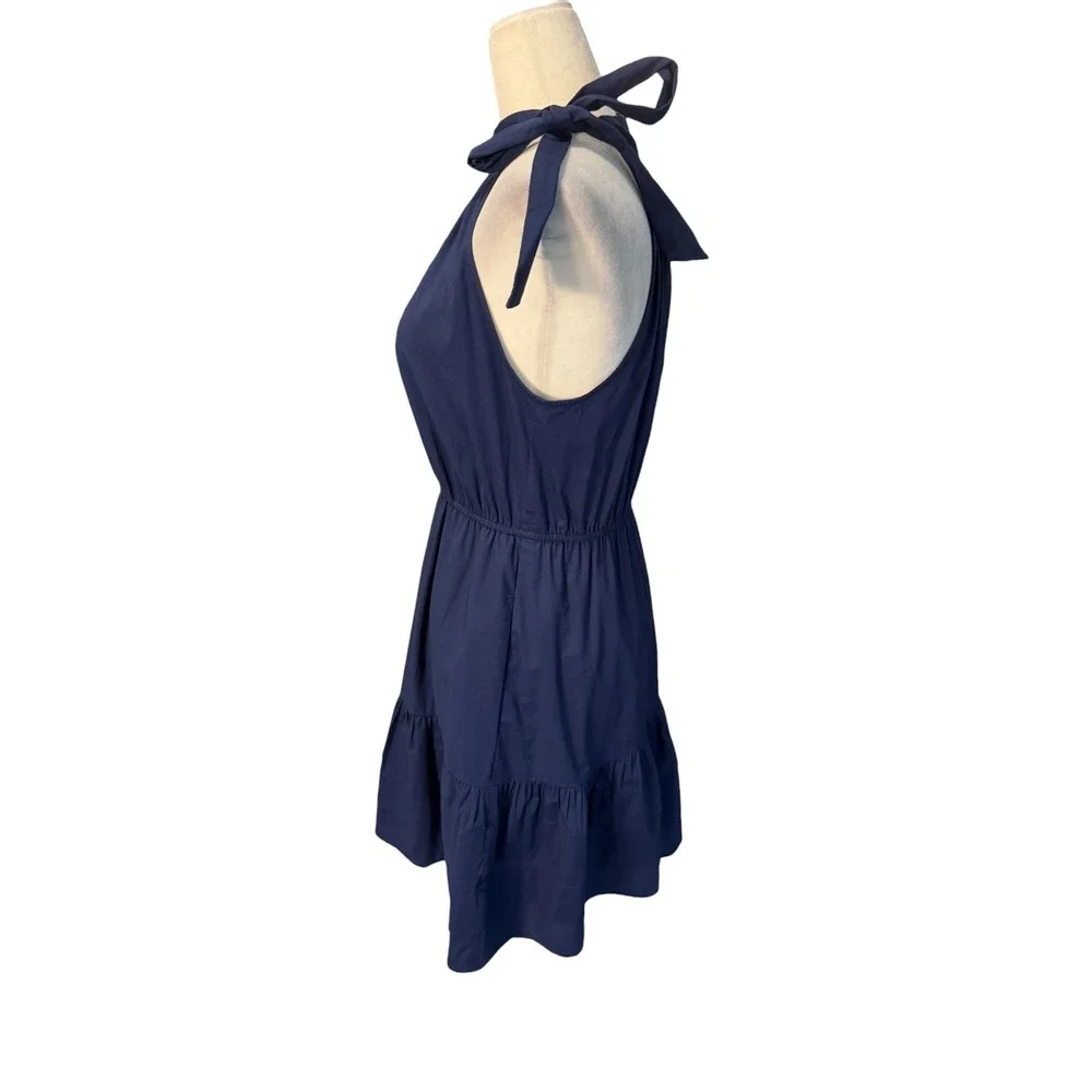 J.Crew Navy Blue Halter Tie Neck Tiered Ruffle Mini Dress CA447 Womens 4 NEW